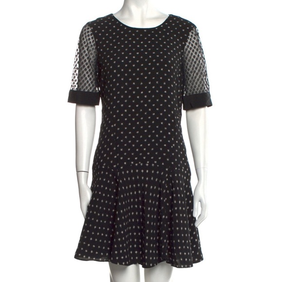 REBECCA TAYLOR Black Polka Dot Lace Sleeve Mini Dress with Flutter Hem 0… - Picture 3 of 16